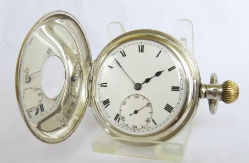 fig 1. 1920s silver half hunter pocket watch, golf interest