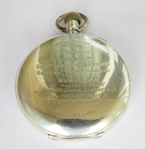 fig 4. 1920s silver half hunter pocket watch, golf interest