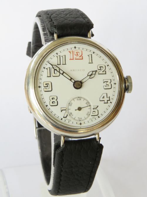fig 1. Gents antique silver Arisco trench watch, 1913