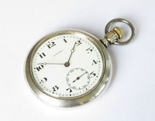 fig 1. Antique silver Longines pocket watch, 1911