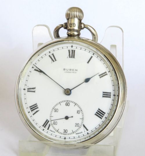 Antique Silver Buren Grand Prix Pocket Watch, 1923