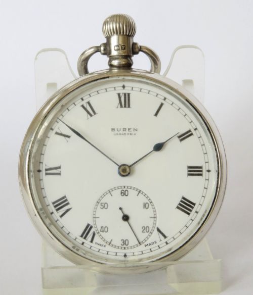 fig 1. Antique silver Buren Grand Prix pocket watch, 1923