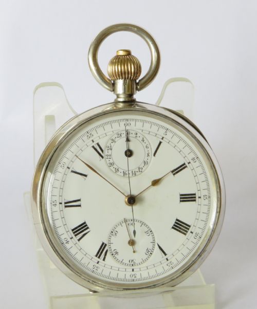 fig 1. Antique silver Minerva pocket watch chronograph