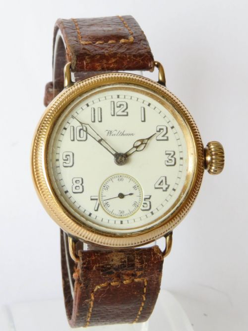 fig 1. Antique 9ct gold Waltham wrist watch, 1921