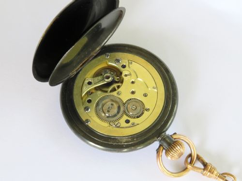 fig 3. Antique Alpine gun metal and gold half hunter pocket watch and chain