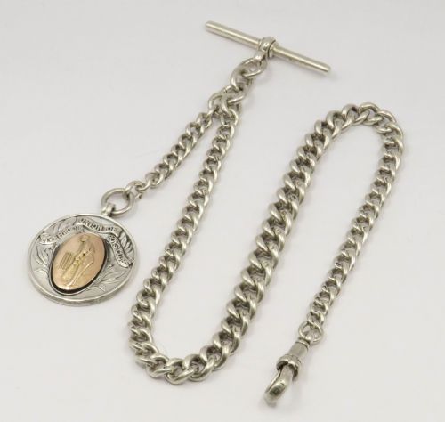 Antique Silver Pocket Watch Chain and Cricket Fob