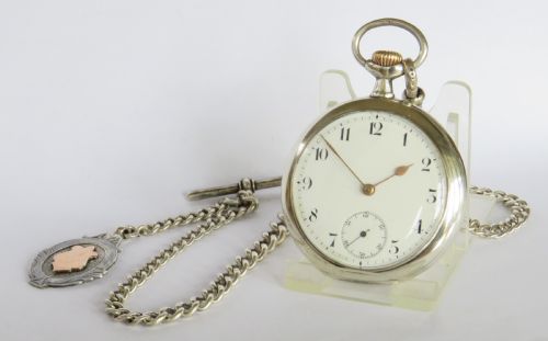 Antique Silver Omega Pocket Watch and Chain