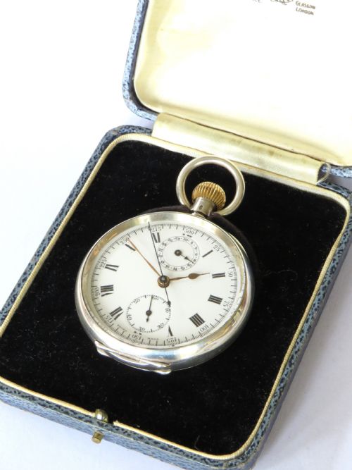 fig 1. Antique silver Moeris chronograph pocket watch, 1924