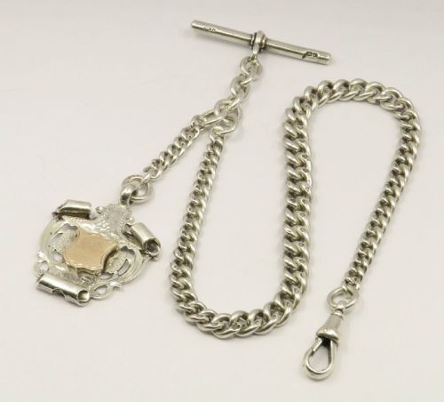 Antique Silver Watch Chain and Fob, 1916