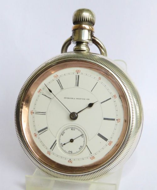 Antique Silver Aurora Watch Co Pocket Watch, 1885