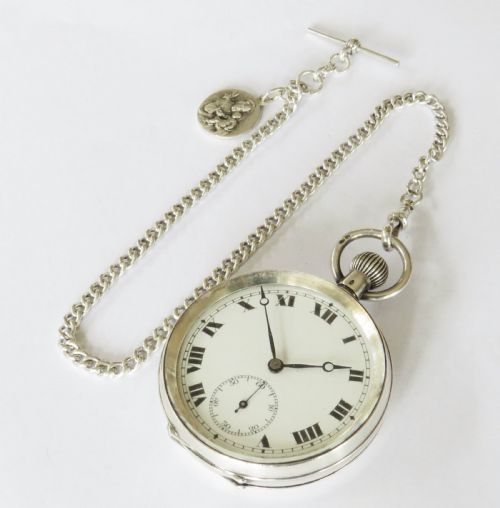 fig 1. Antique silver pocket watch and chain