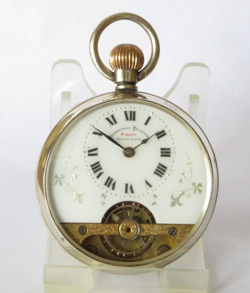 fig 1. Antique silver Hebdomas Patent pocket watch, 1915