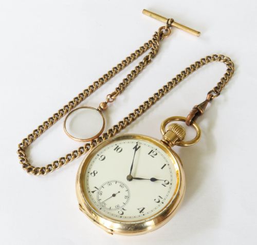 fig 1. Antique Revue pocket watch and chain