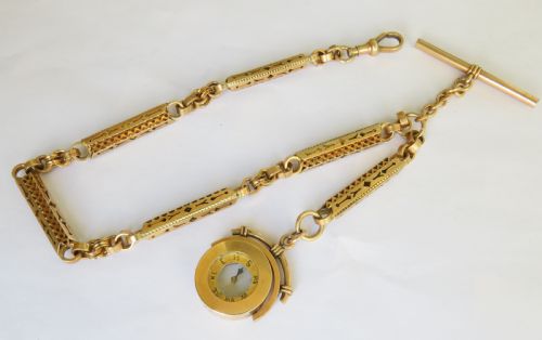 Fabulous Rare Victorian Watch Chain with Compass and Thermometer