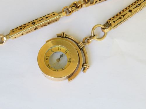 fig 1. Fabulous rare Victorian watch chain with compass and thermometer