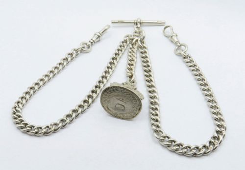 Antique Victorian Silver Double Albert with Fob