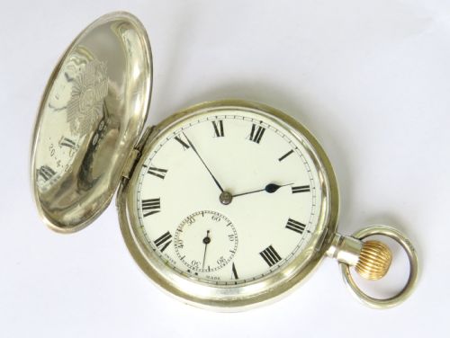 fig 1. Antique silver full hunter pocket watch, Highland Light Infantry