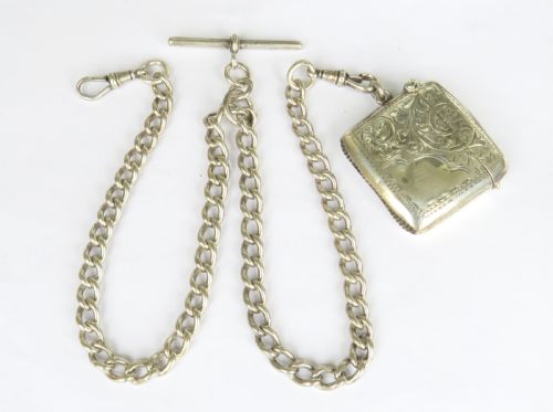 Antique Silver Double Watch Albert with Vesta
