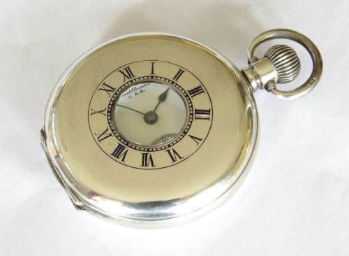 Antique Silver Waltham Marquis Half Hunter Pocket Watch.