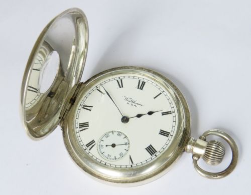 fig 2. Antique silver Waltham Marquis half hunter pocket watch.