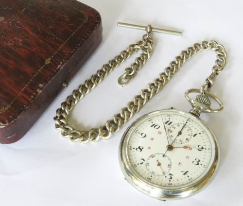 fig 1. Antique chronograph pocket watch and chain 