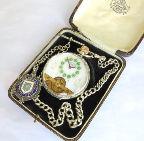 fig 1. Antique silver Hebdomas Patent pocket watch, 1915