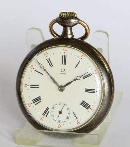 Antique Omega Gun Metal Pocket Watch