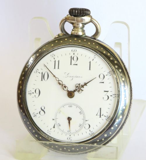 Antique Longines Silver Niello Pocket Watch