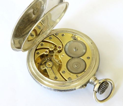 fig 2. Antique Longines silver niello pocket watch