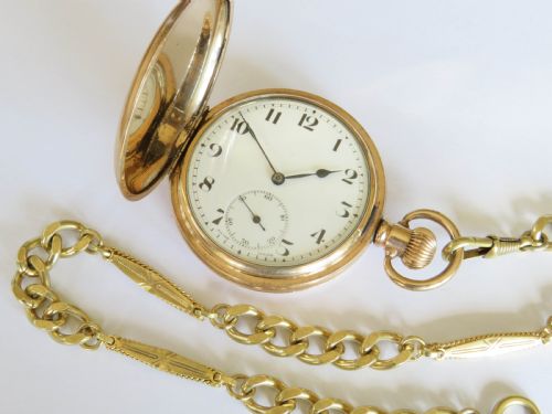 fig 1. Antique Cyma full hunter pocket watch and chain