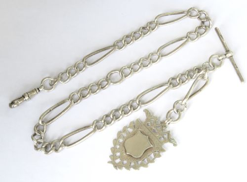 Antique Silver Pocket Watch Chain and Fob, 1919