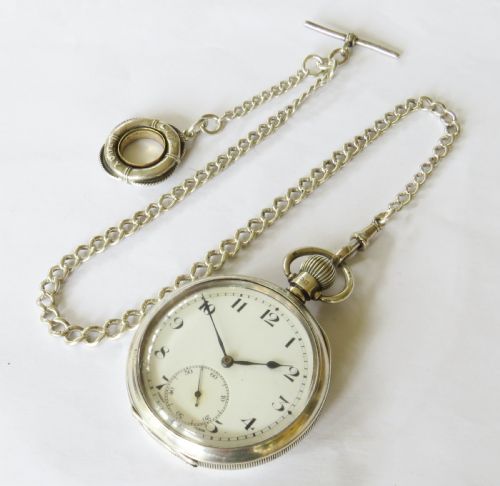 fig 1. Antique silver Syren pocket watch and chain