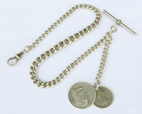 Antique Silver Watch Chain and Fobs