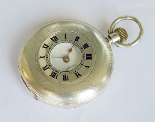 Antique Silver Omega Half Hunter Pocket Watch