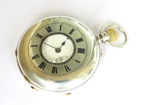 Antique Silver Half Hunter Pocket Watch, Military Link