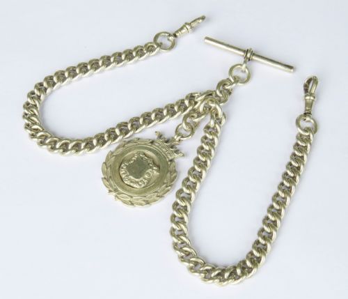 Antique Silver Double Watch Chain and Fob