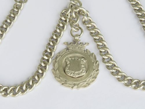 fig 1. Antique silver double watch chain and fob