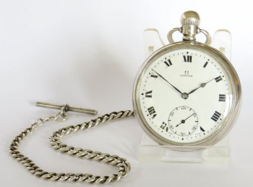 1920s Silver Omega Pocket Watch and Chain