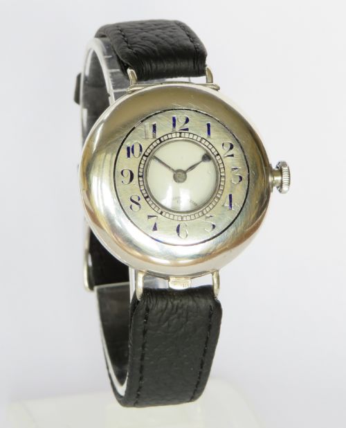 fig 1. Antique silver half hunter wrist watch, 1916