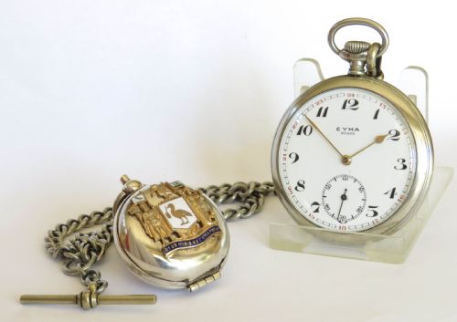 Antique Cyma Pocket Watch, Chain and Liverpool Sovereign Holder