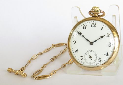 1930s Unitas Stem Winding Pocket Watch and Chain