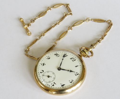 fig 1. 1930s Unitas stem winding pocket watch and chain