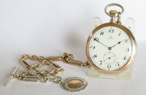 Antique Silver Omega Pocket Watch and Chain