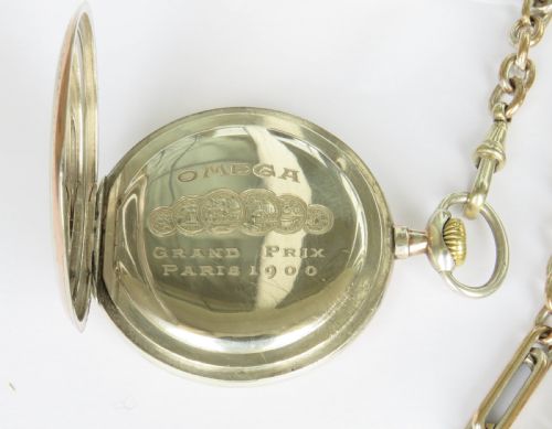 fig 2. Antique silver Omega pocket watch and chain
