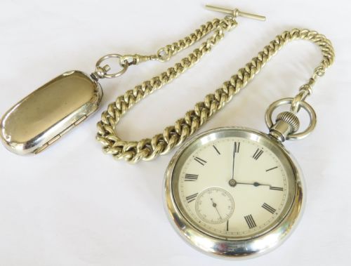 fig 1. Antique Waltham pocket watch and chain