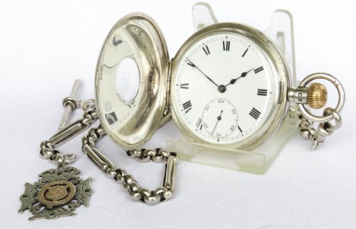 fig 1. Antique silver Cortebert half hunter pocket watch, 1928