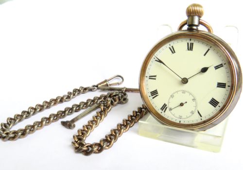 Antique Omega Gun Metal Pocket Watch and Chain