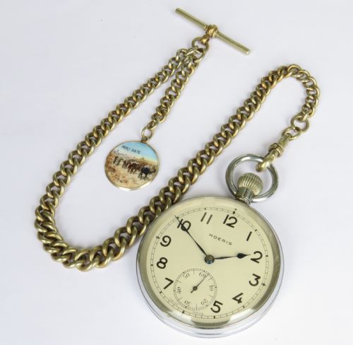 fig 1. Moeris military pocket watch, chain & Egypt fob