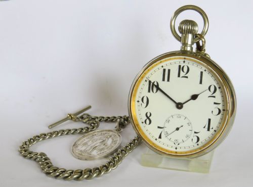 Antique Goliath Pocket Watch and Chain, Circa 1910s