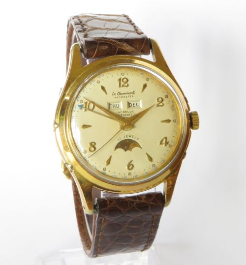fig 1. Gents 1950s Le Cheminant Skymaster triple date wrist watch